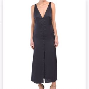 NWT Theory Deep Navy Crushed Satin Deep V Maxi 0